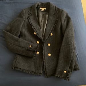 H&M Black Tweed Double-Breasted Blazer with Gold Buttons
